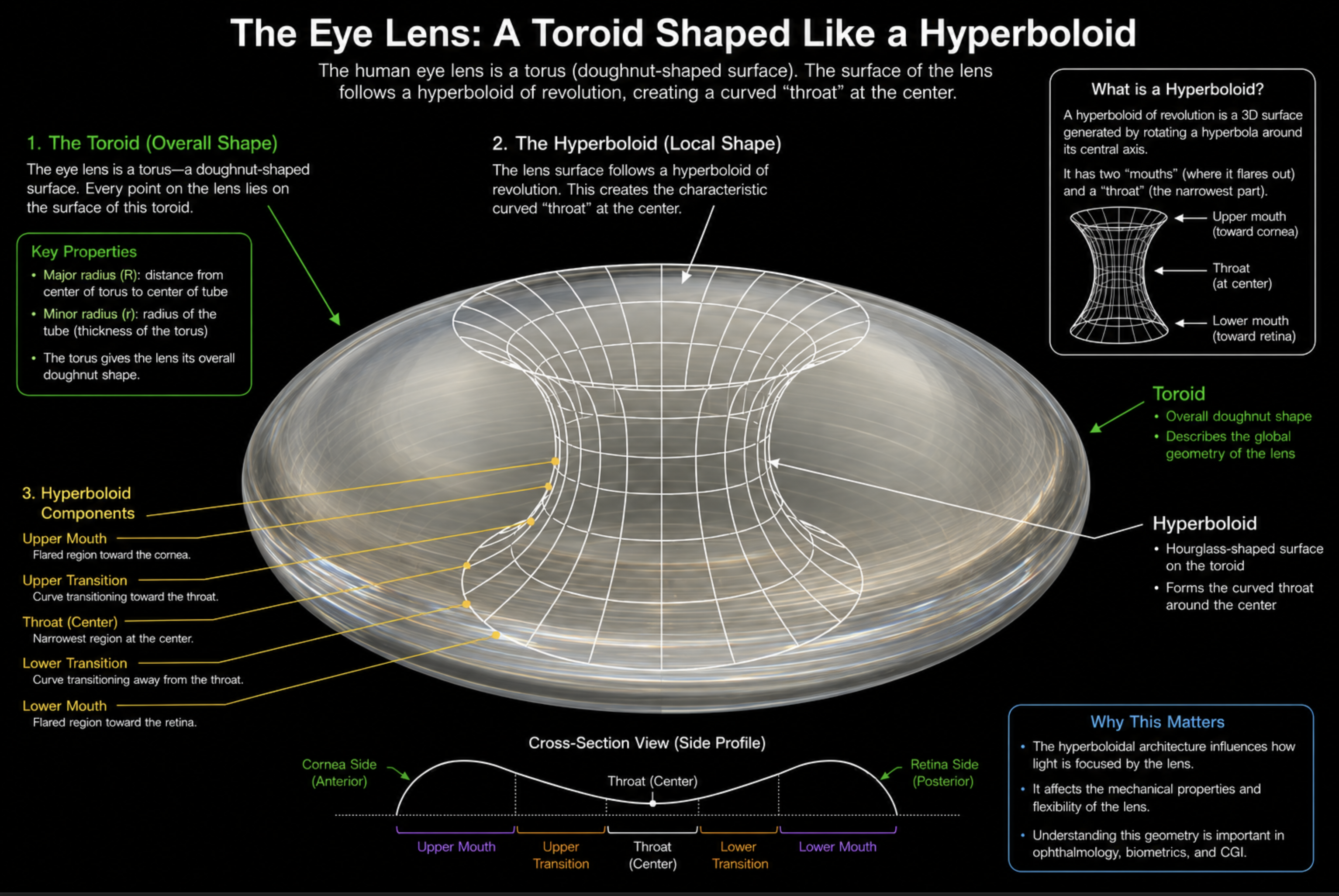 The Eye Lens: A Toroid Shaped Like a Hyperboloid